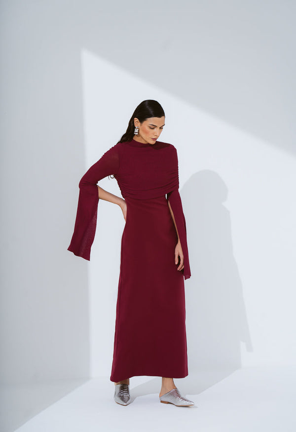 Choice Maxi Dress With Overlay Knitted Wine