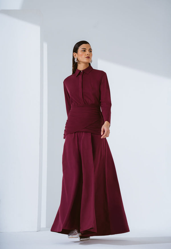 Choice Long Sleeves Wrap Maxi Dress Wine