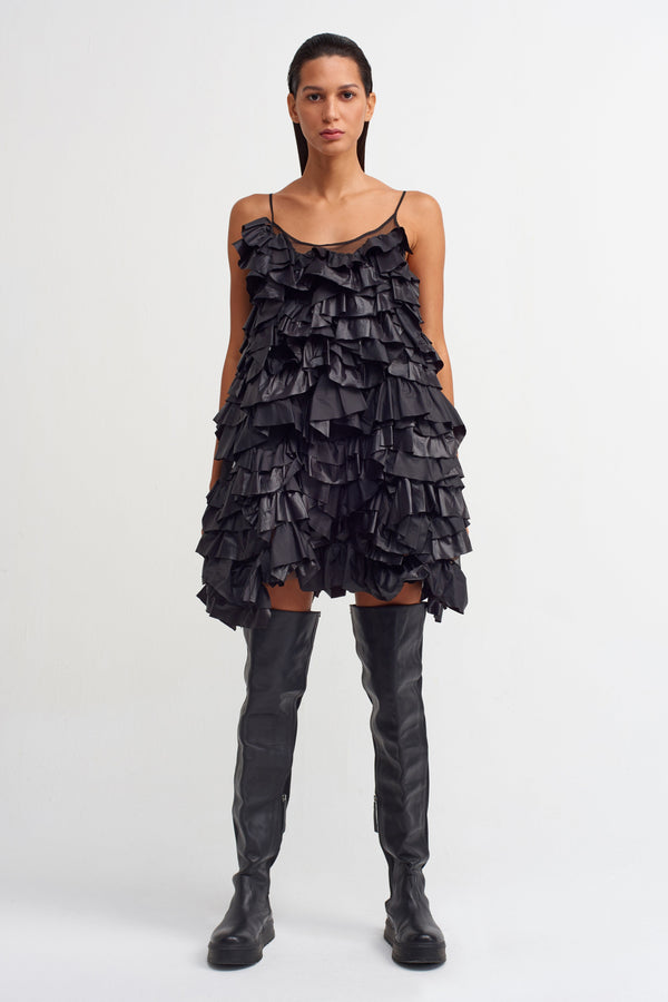 Nu Layered Ruffle Organza Dress Black