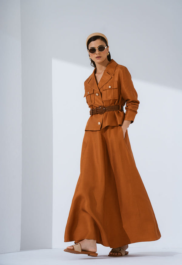 Choice Solid Flared Maxi Skirt Caramel