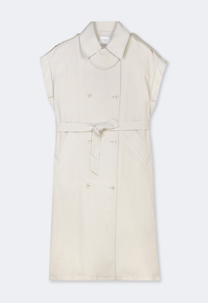 Choice Short Sleeve Belted Shirt Dress Cream