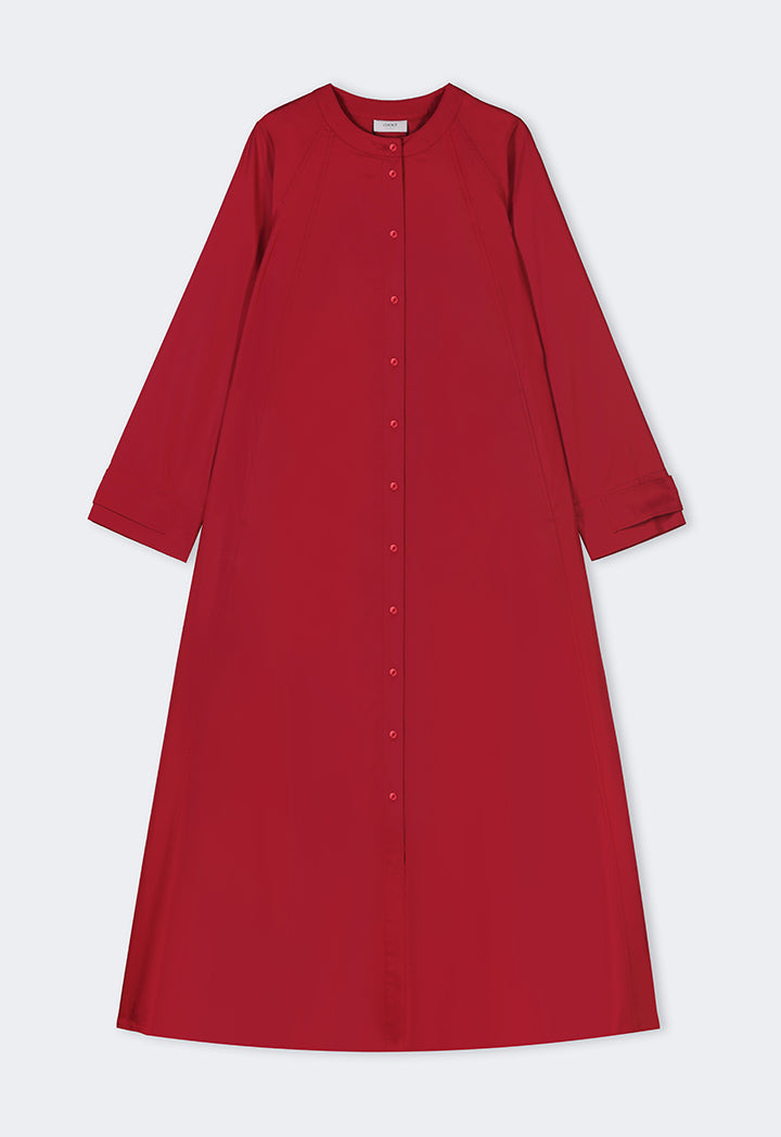 Choice Solid Mandarin Collar Maxi Dress Red