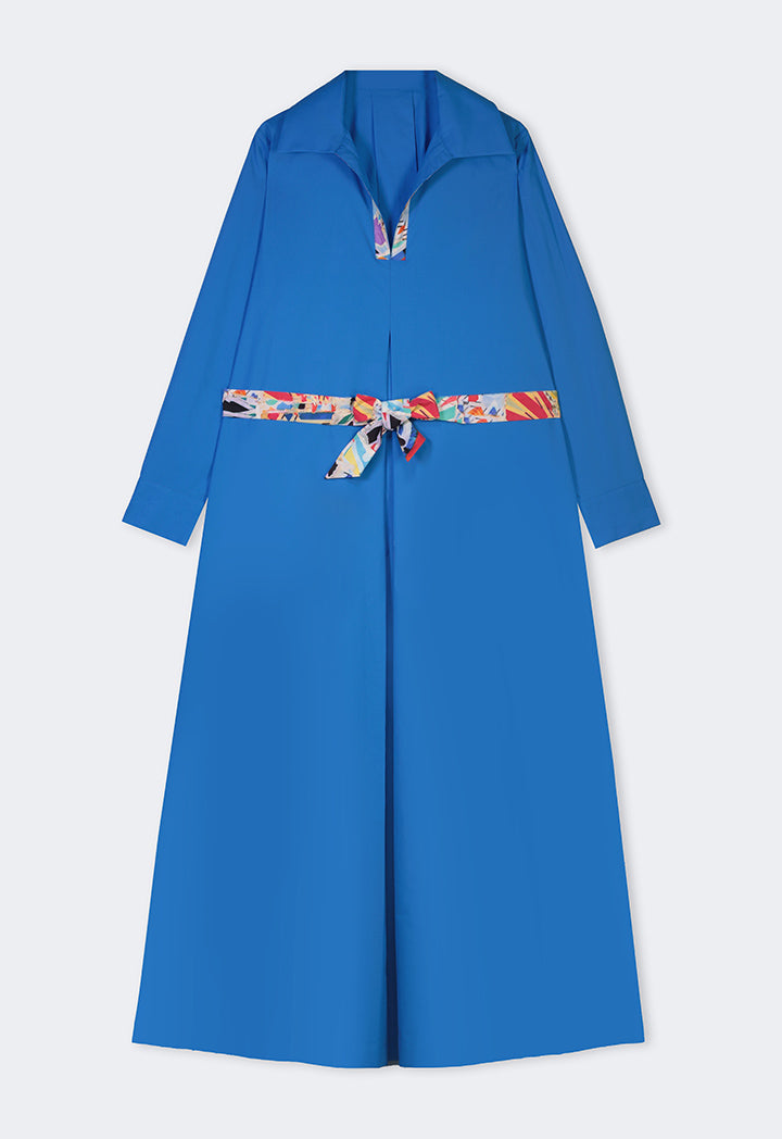 Choice Solid Dress With Printed Belt Cobalt