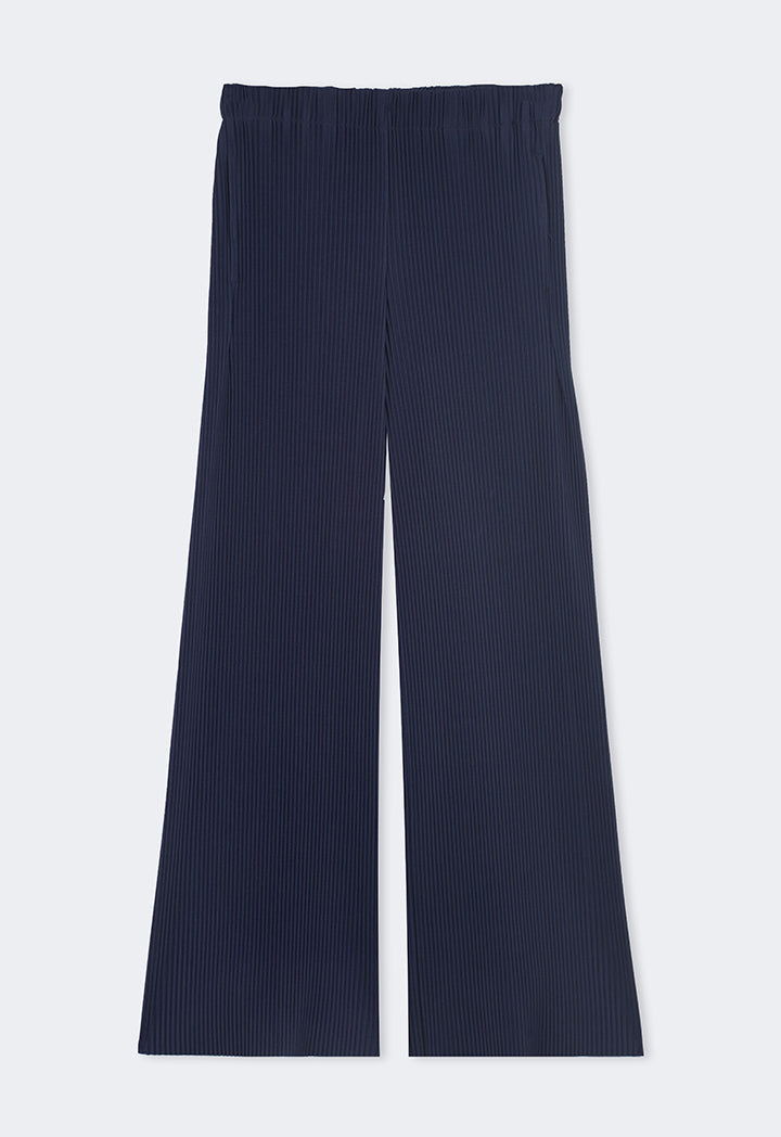 Choice Solid Pleated Wide Legs Trousers Navy