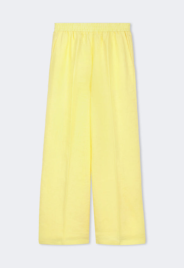 Choice Solid Elastic Waist Linen Trousers Lemon