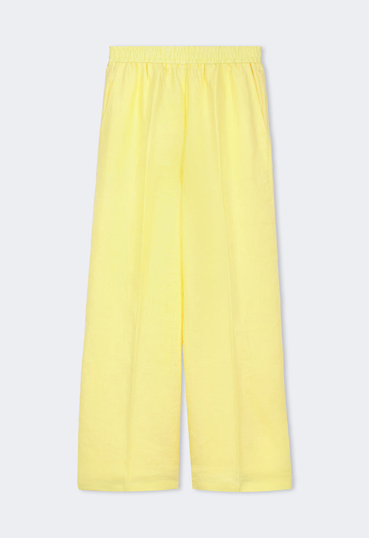 Choice Solid Elastic Waist Linen Trousers Lemon