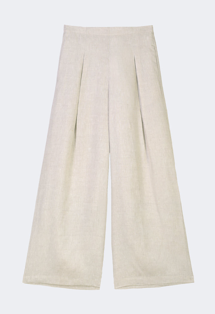 Choice Solid Linen Wide Leg Trousers Beige