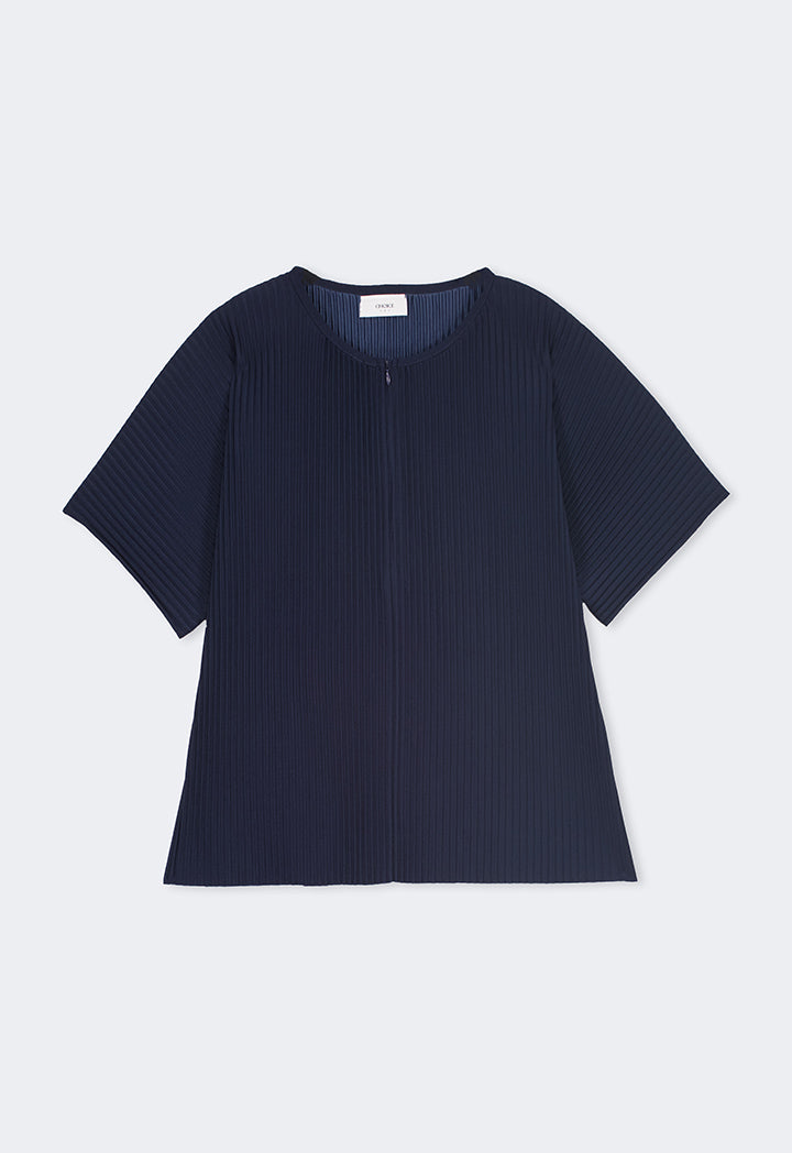 Choice Short Sleeve Pleated Blouse Navy