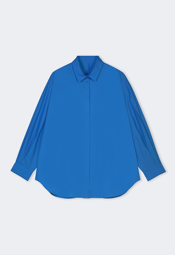 Choice Solid Long Kimono Sleeve Shirt Cobalt