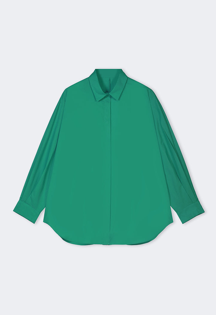 Choice Solid Long Kimono Sleeve Shirt Green