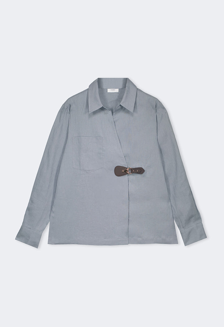 Choice Solid Front Pocket Linen Shirt Grey