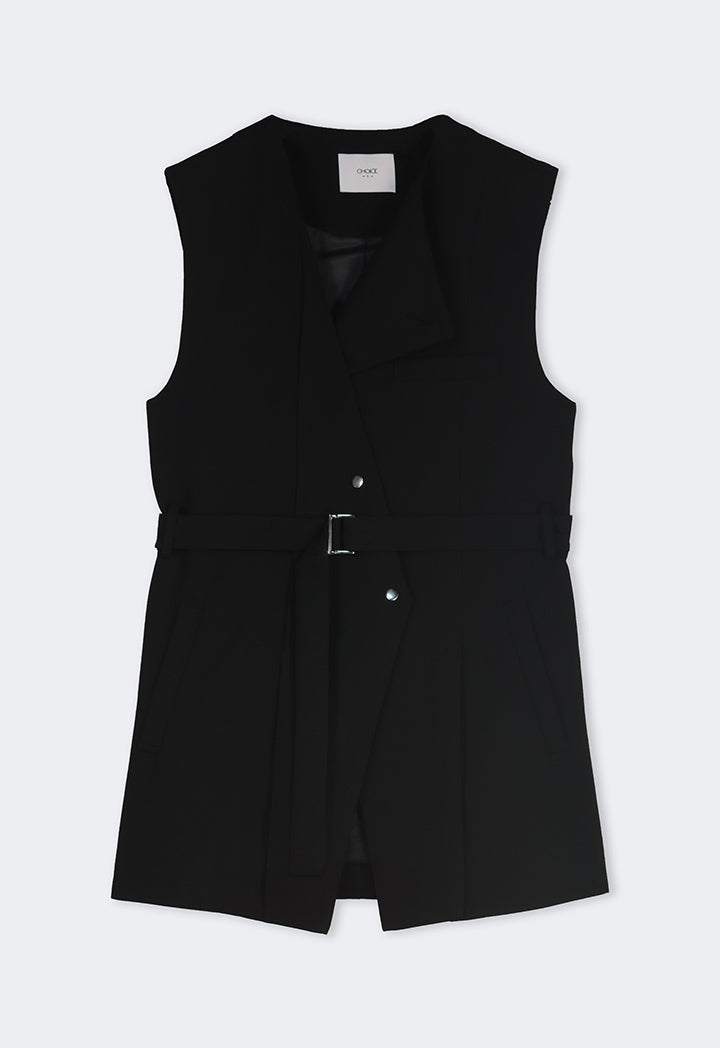 Choice Sleeveless Belted Basic Gilet Black