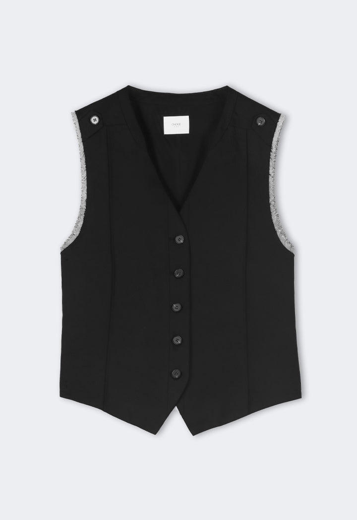 Choice V-Neck Sleeveless Solid Vest Black