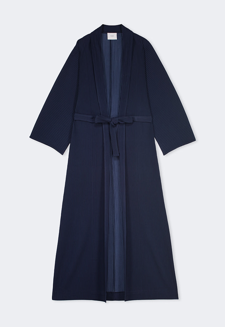 Choice Long Sleeve Pleated Basic Abaya With Belt Navy