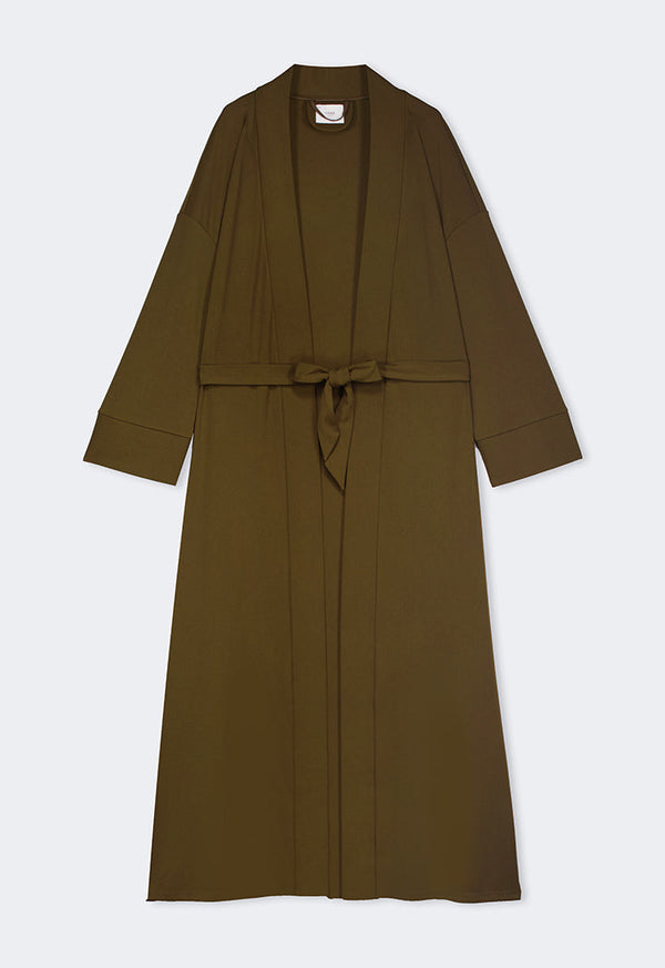 Choice Solid Drop Shoulder Belted Abaya Khaki