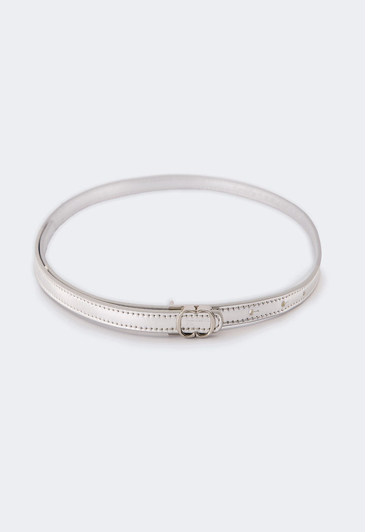 Choice Monogram Buckle Metallic Belt Silver
