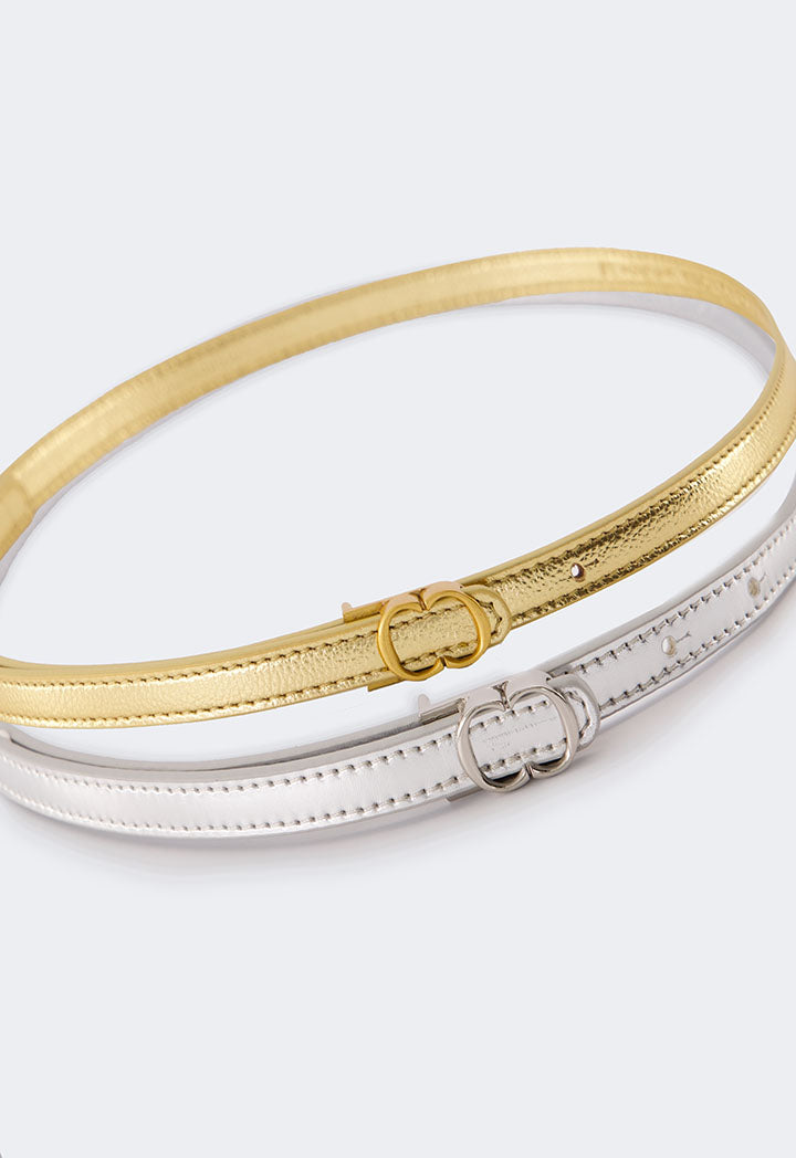 Choice Monogram Buckle Metallic Belt Silver