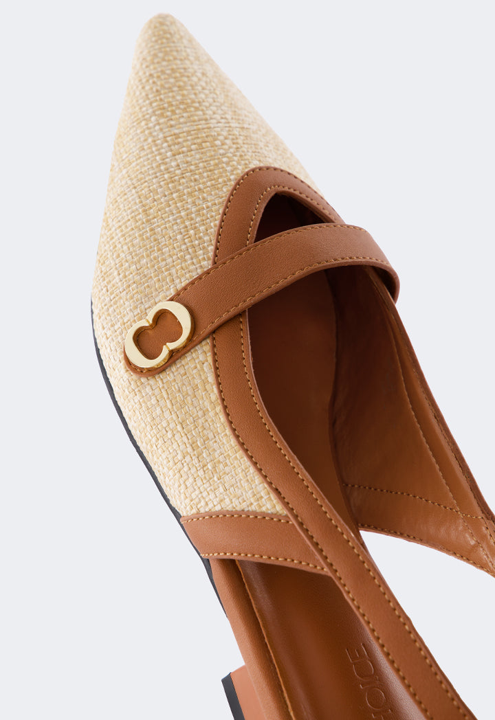 Choice Faux Straw Flat Mules Beige