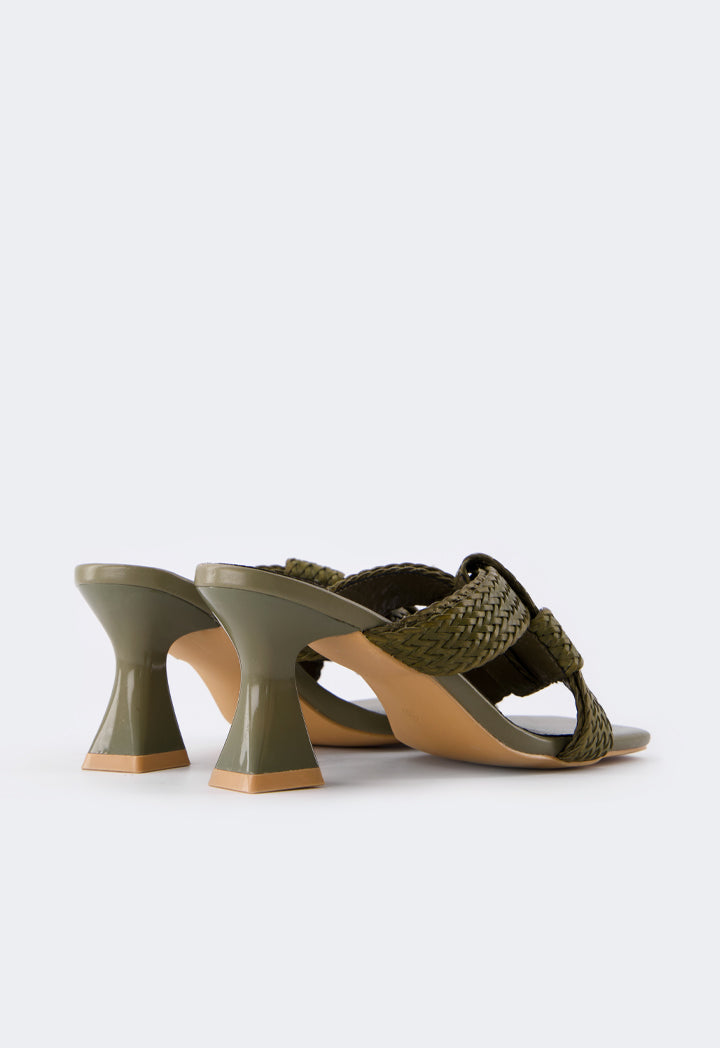 Choice Intricate Faux Straw Heeled Sandals Green