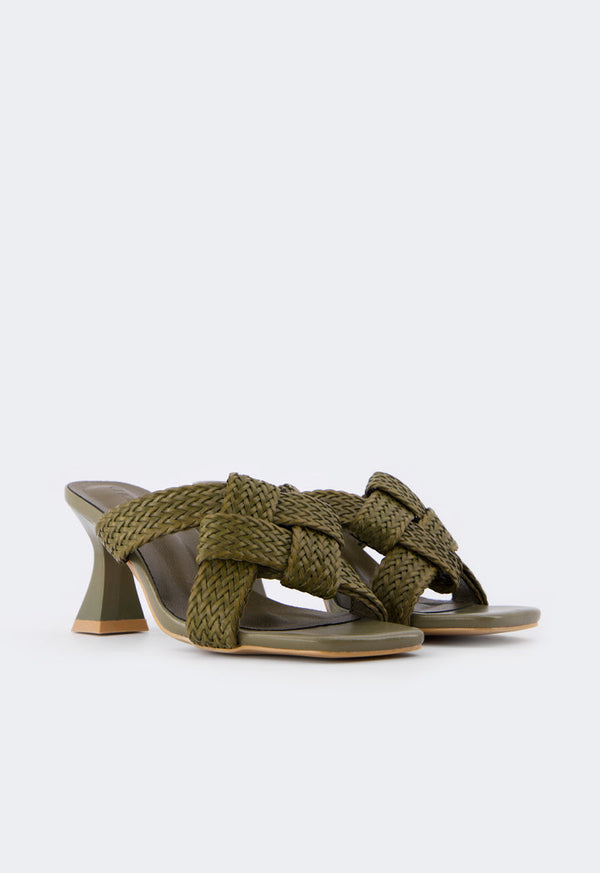 Choice Intricate Faux Straw Heeled Sandals Green