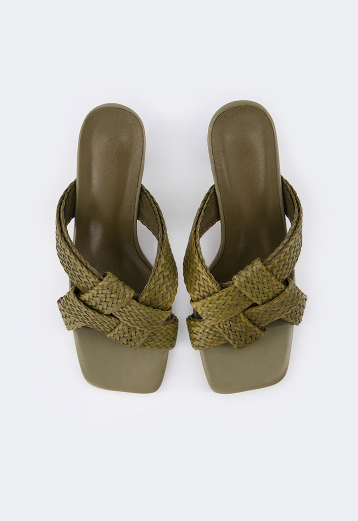 Choice Intricate Faux Straw Heeled Sandals Green