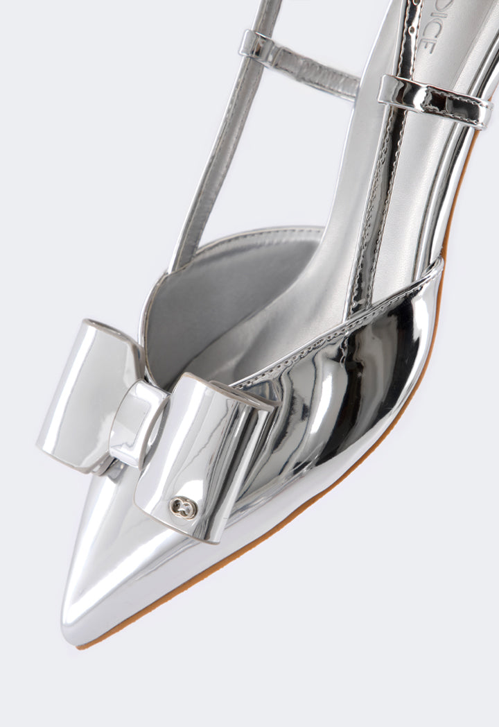 Choice Bow Embellished Sling Back Heels Silver