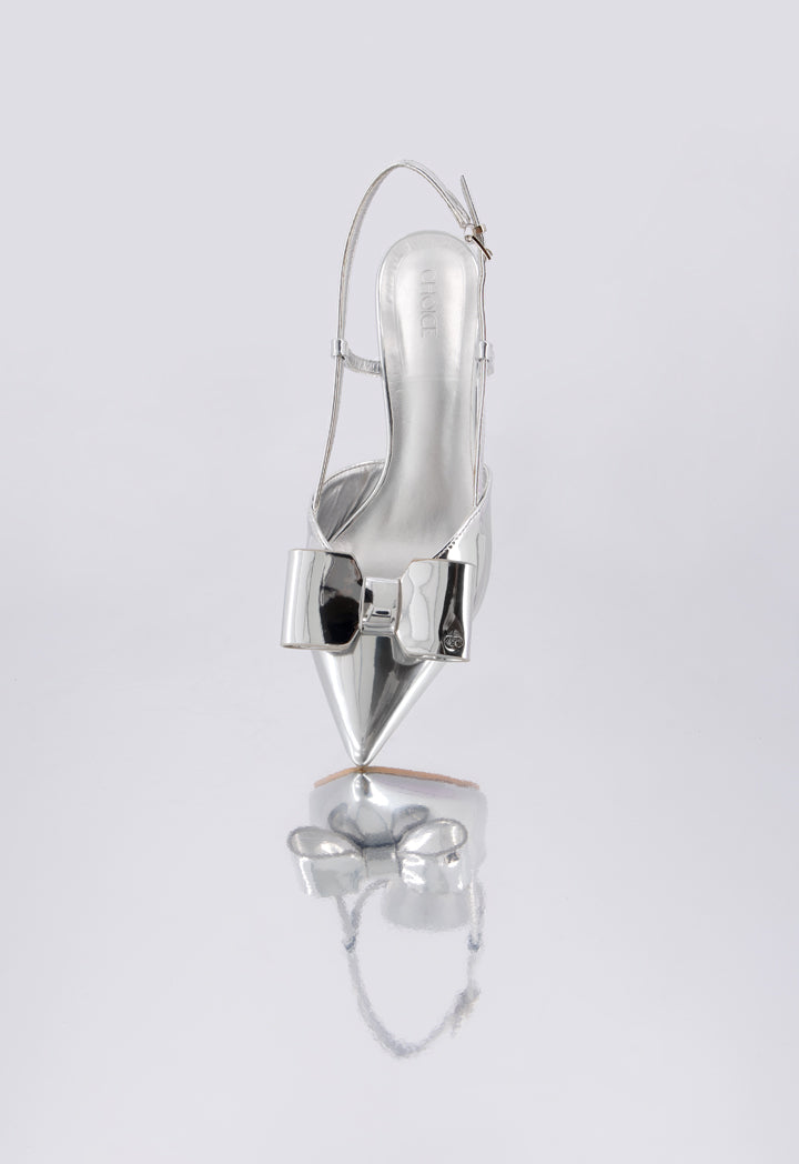 Choice Bow Embellished Sling Back Heels Silver