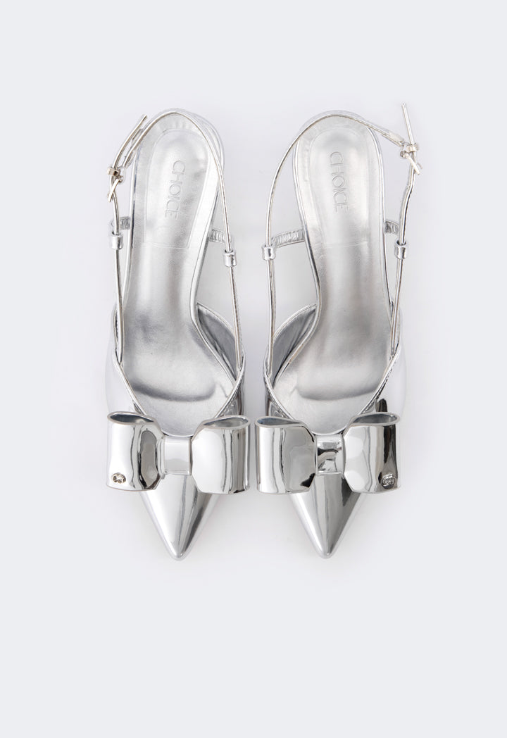 Choice Bow Embellished Sling Back Heels Silver