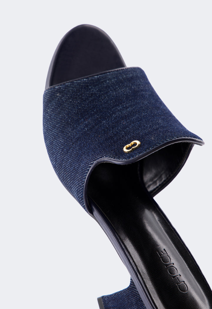 Choice Monogram Denim Heeled Sandals Navy