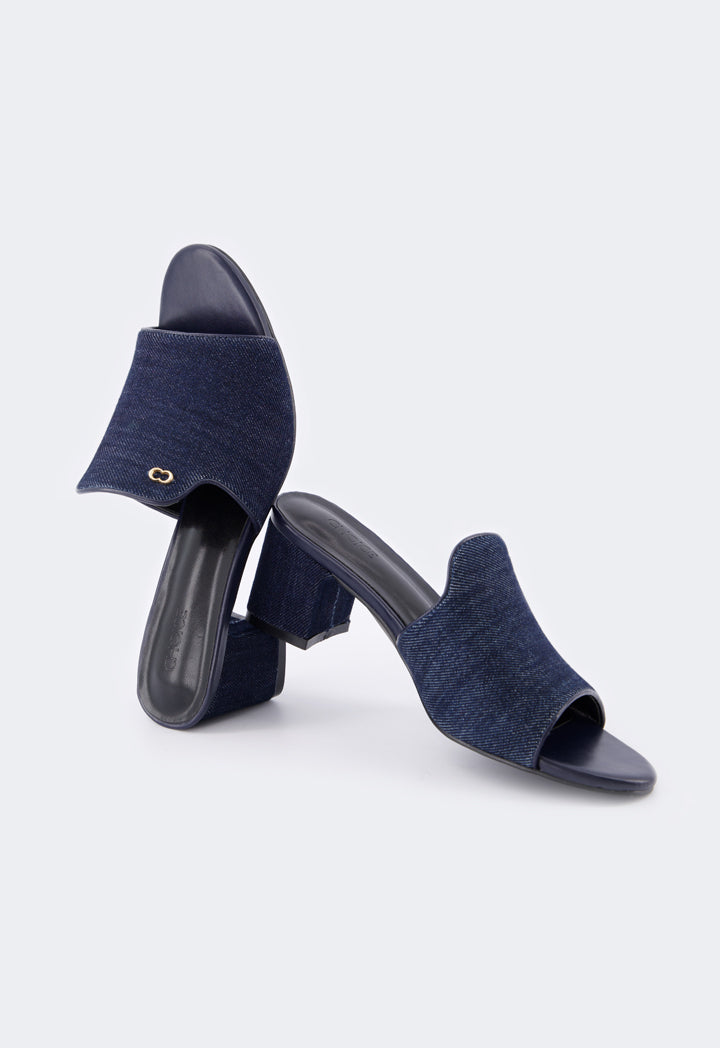 Choice Monogram Denim Heeled Sandals Navy