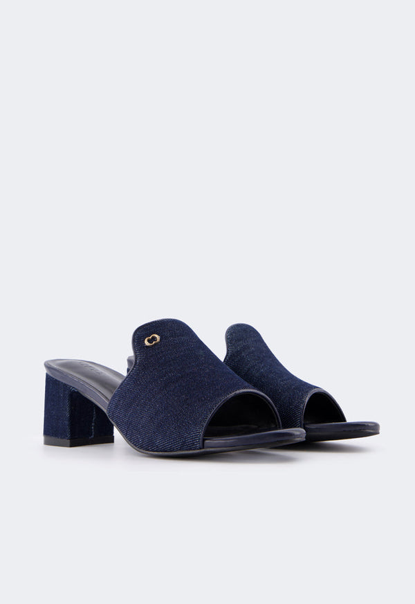 Choice Monogram Denim Heeled Sandals Navy