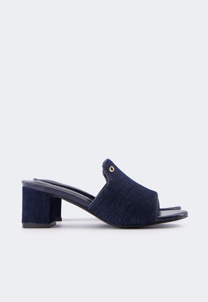 Choice Monogram Denim Heeled Sandals Navy