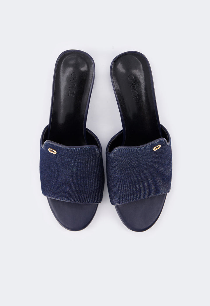 Choice Monogram Denim Heeled Sandals Navy