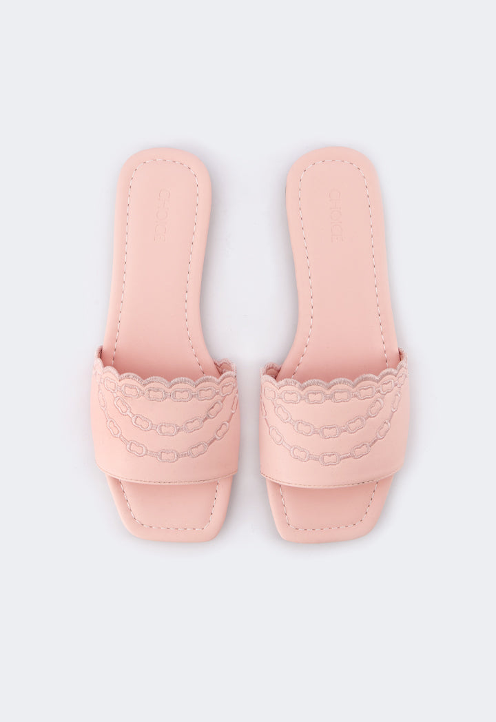 Choice Embroidered Pu Leather Flats Pink