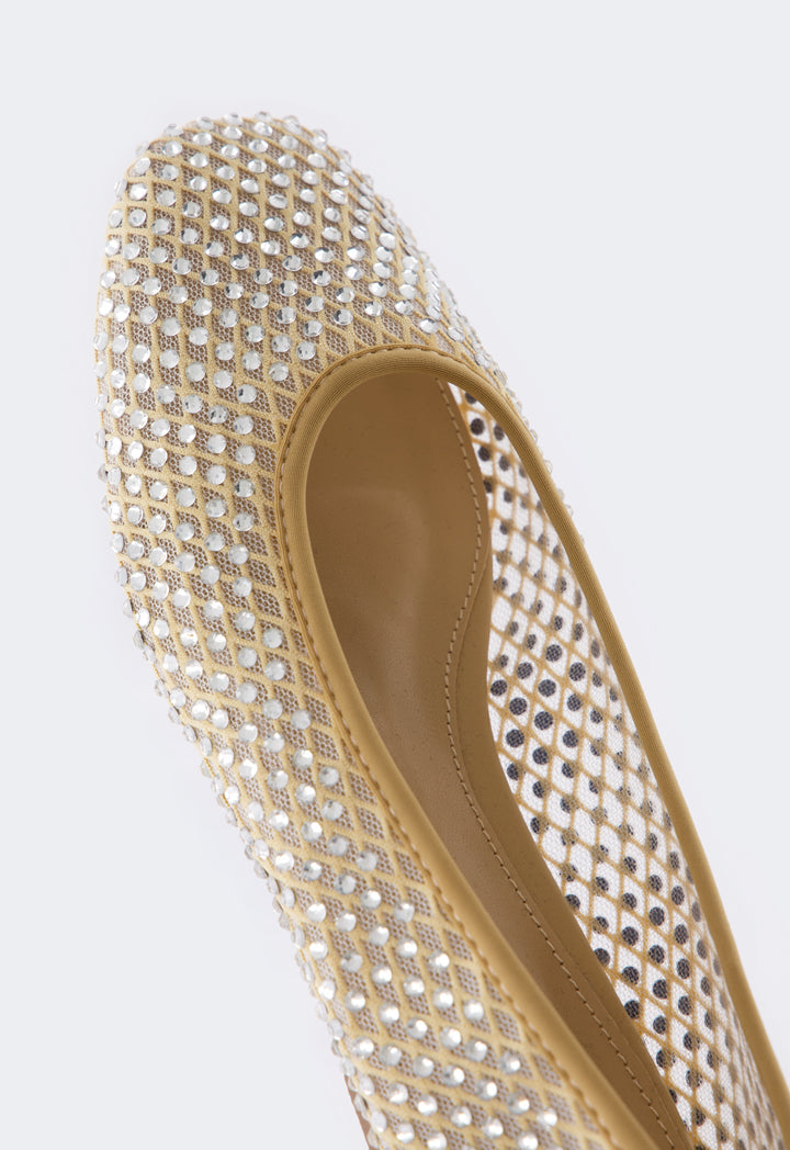 Choice Crystal Embellished Mesh Ballerinas Beige