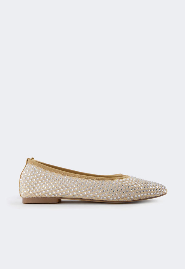 Choice Crystal Embellished Mesh Ballerinas Beige