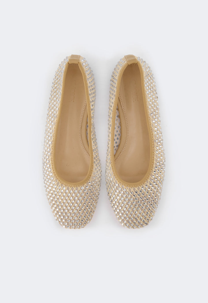 Choice Crystal Embellished Mesh Ballerinas Beige