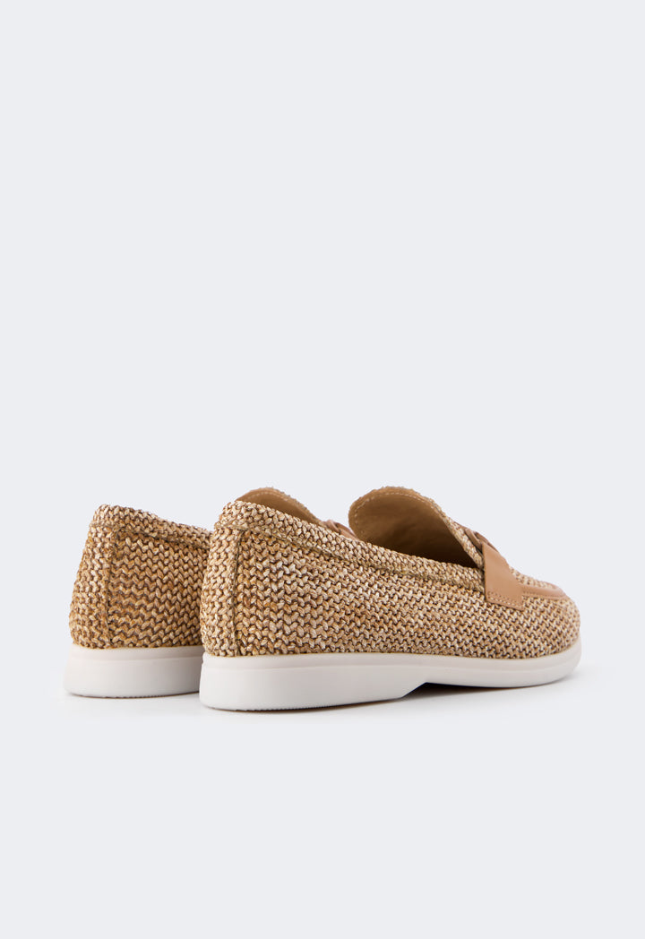 Choice Raffia Pu Leather Loafers Camel