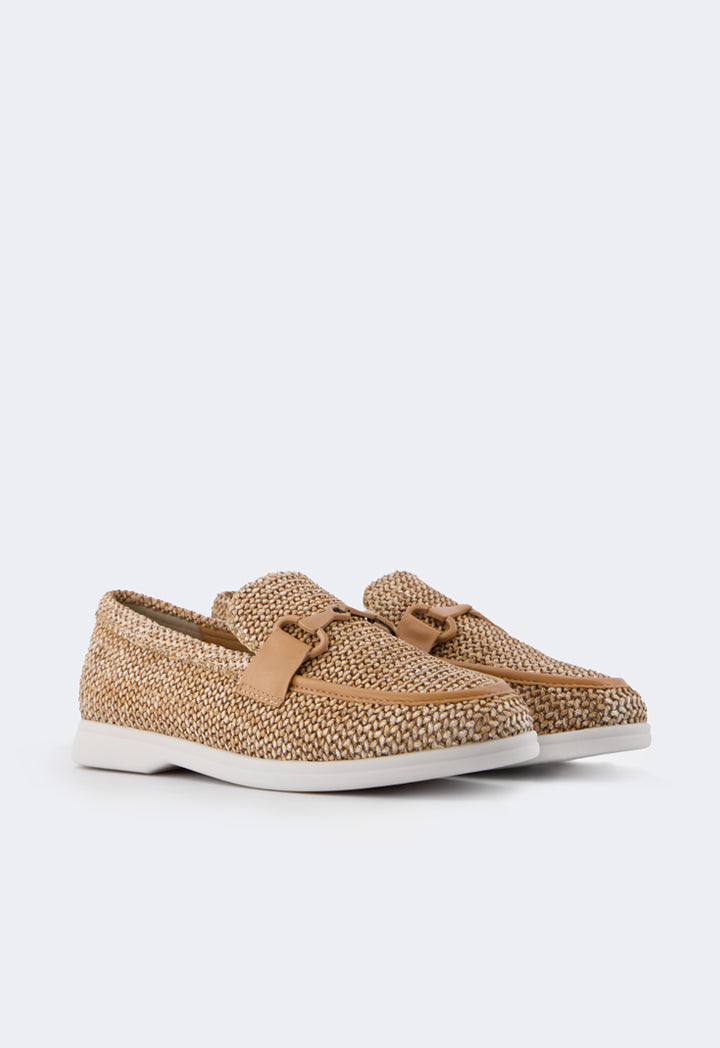 Choice Raffia Pu Leather Loafers Camel