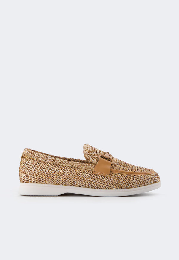 Choice Raffia Pu Leather Loafers Camel