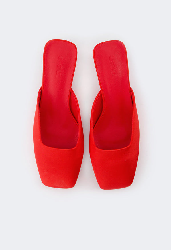 Choice Square Toe Heeled Mules Red