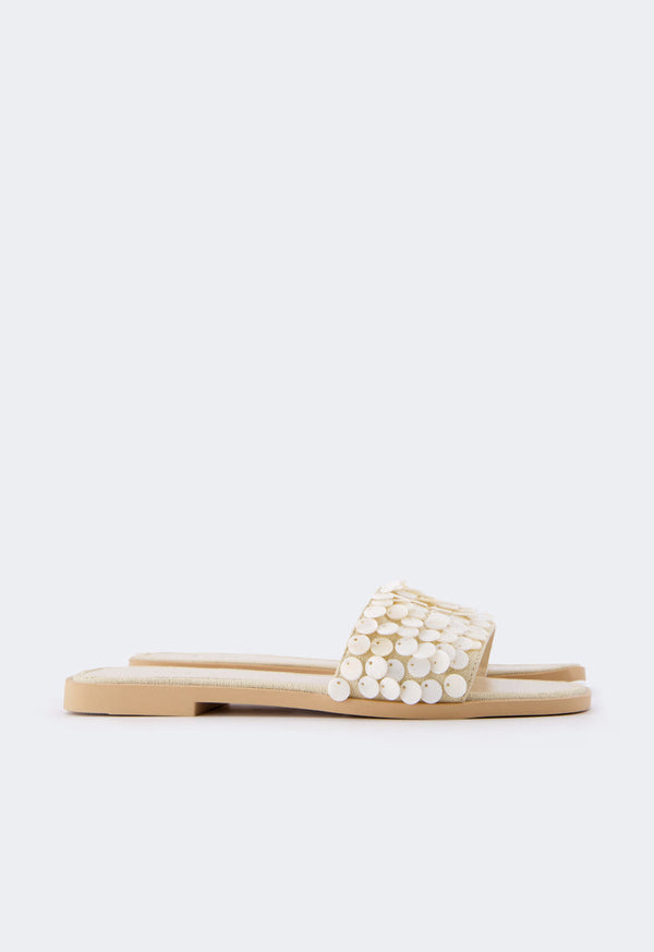 Choice Mother Of Pearls Flat Slippers Cream