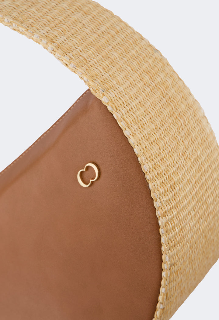 Choice Half Moon Raffia Pu Leather Handbag Camel