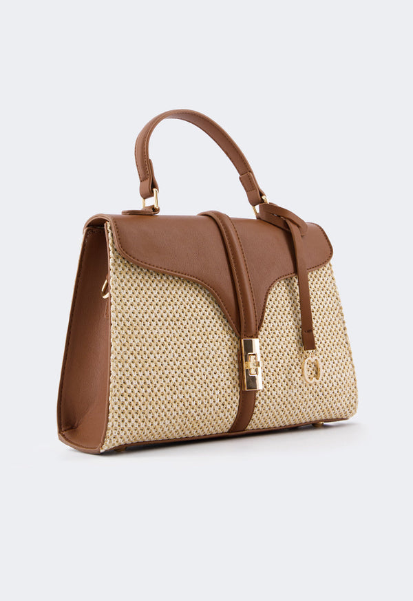 Choice Pu Leather Raffia Handbag Brown