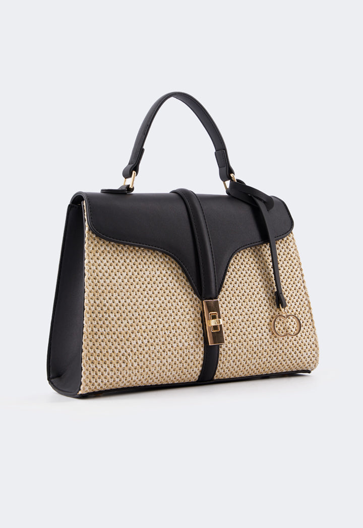 Choice Pu Leather Raffia Handbag Black