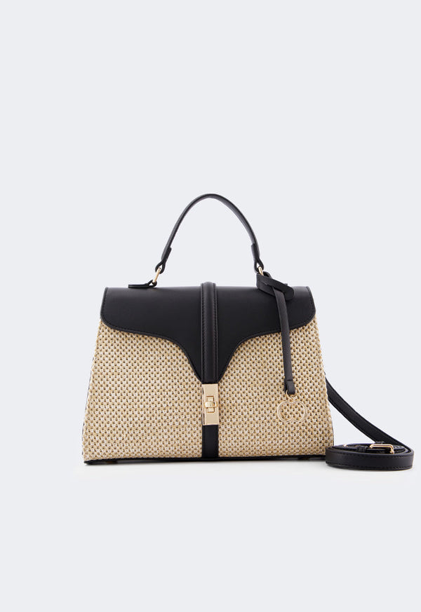 Choice Pu Leather Raffia Handbag Black