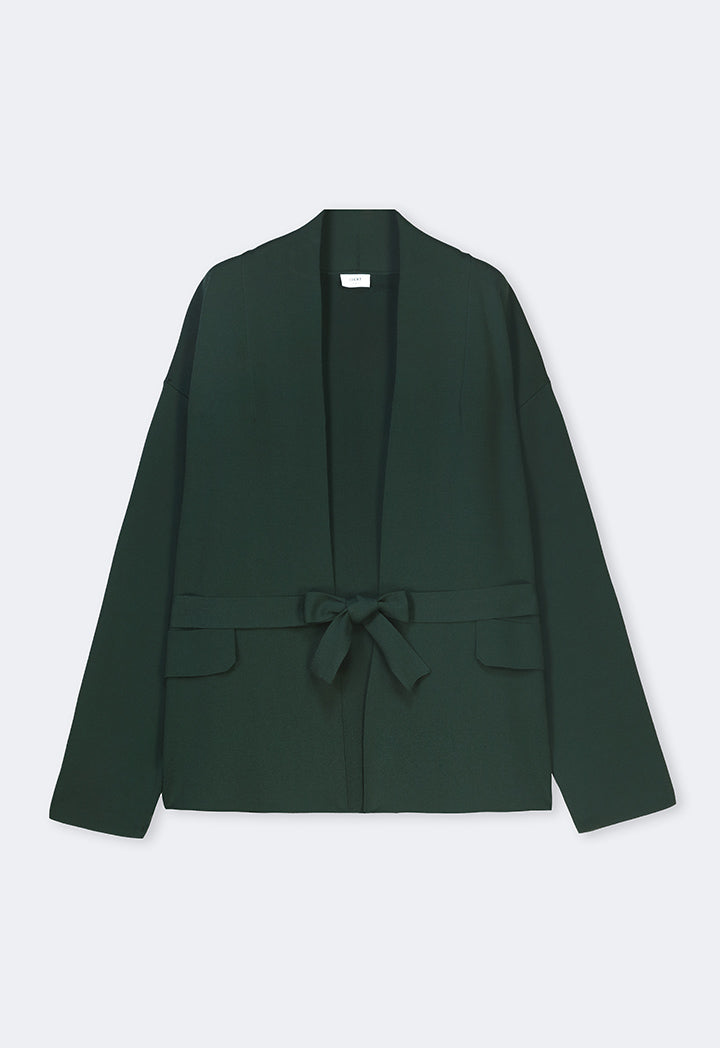 Choice Long Sleeves Knitted Belted Cardigan Green