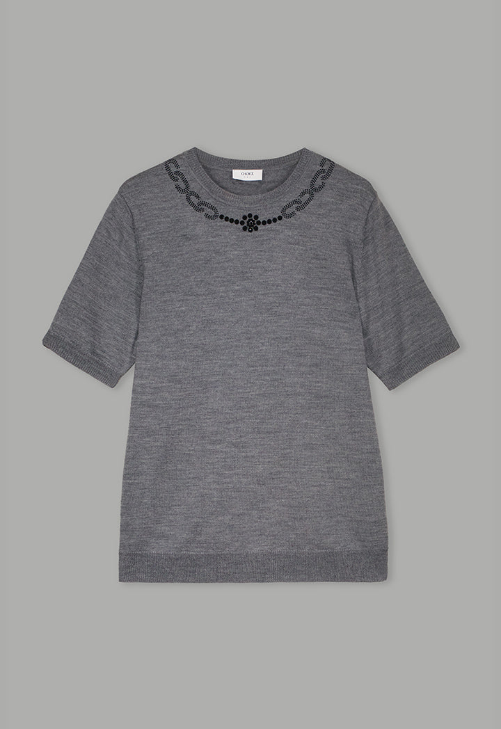 Choice Solid Knitted Short Sleeve Top Grey