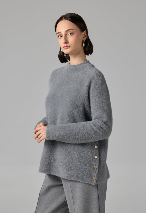 Choice Long Sleeve Knitted Basic Blouse Grey