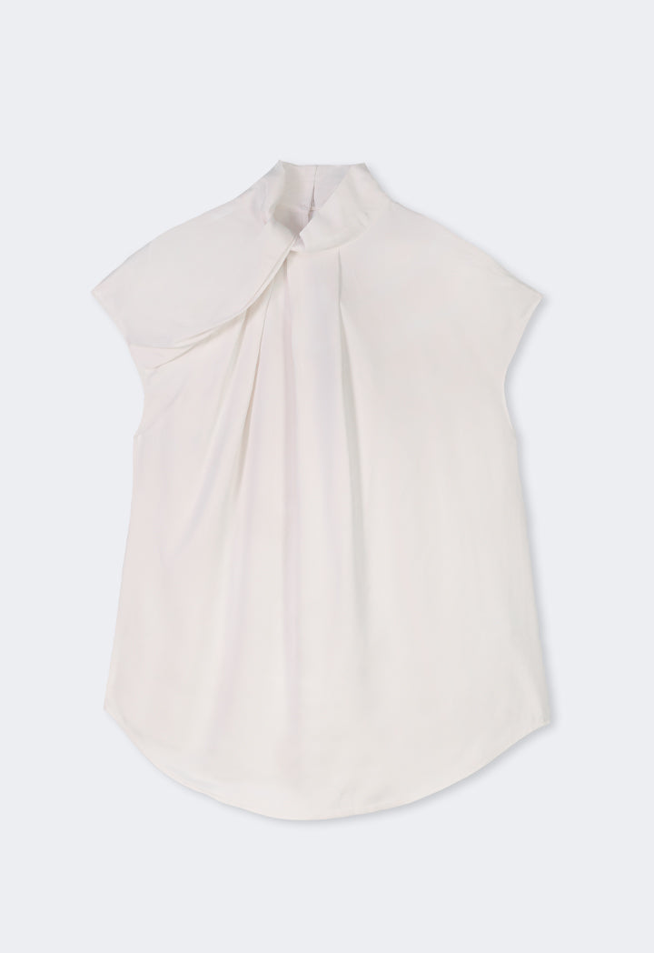 Choice Sleeveless Pleated Blouse Cream